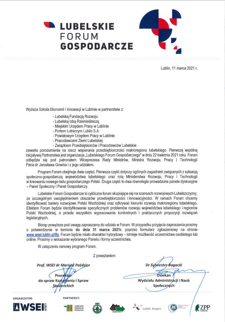 Porozumienie w sprawie lubelskiego forum gospodarczego.